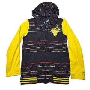 Volcom Defender Soft‎ Shell Jacket Mens Small Hoodie Black Yellow Ski Snowboard